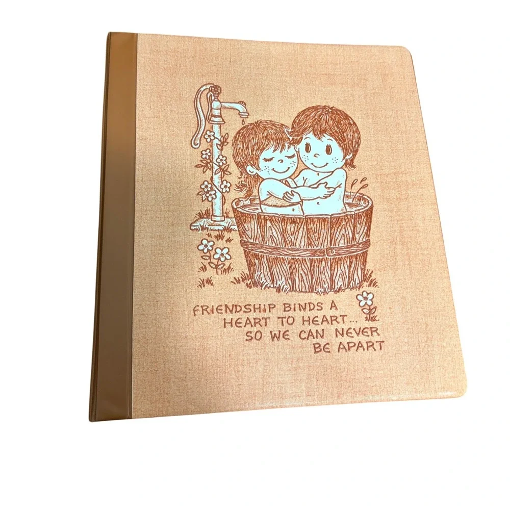 Vintage Kim Grove Friendship 3-Ring Binder Retro Kitsch Illustration Tan 1970s